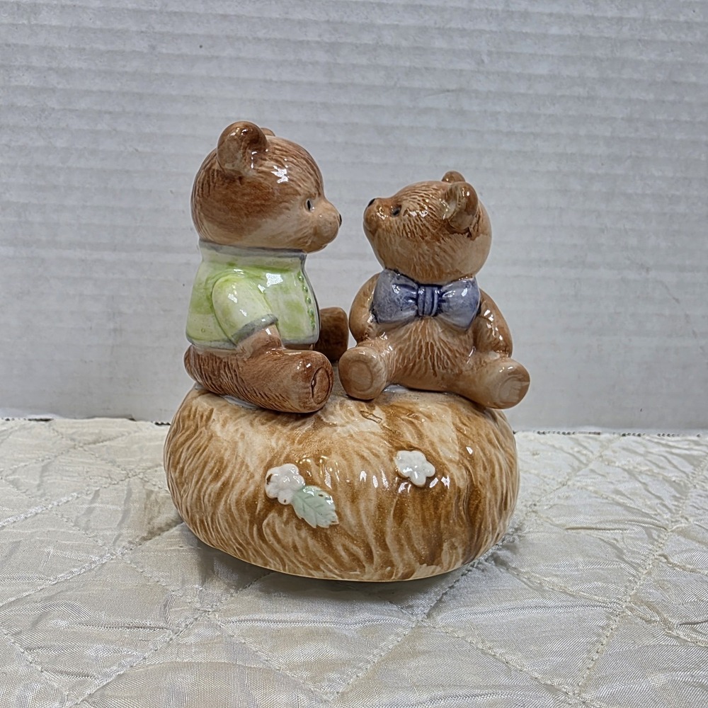 Vintage Otagiri Teddy Bear Pair Father/Son Brothers‎ Music Box Plays Song